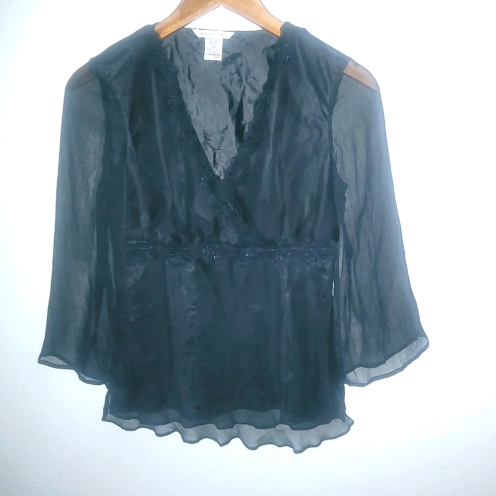 Edward SP Witchy Long Sleeved Silk Sequin Trimmed Formal Top After 5 Petite
